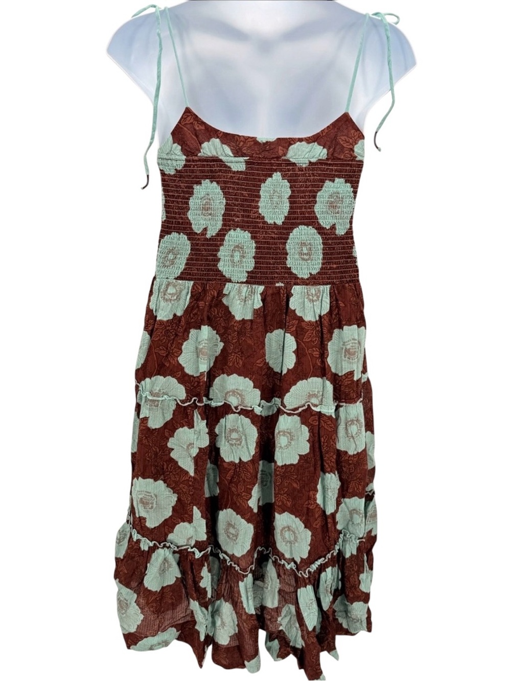 FREE PEOPLE Aariel Tie Strap Tiered Cotton Midi Dress Nutmeg Combo NWT - Picture 3 of 10